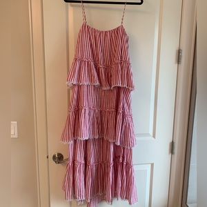 Cinq a Sept red and white striped tiered cotton sundress